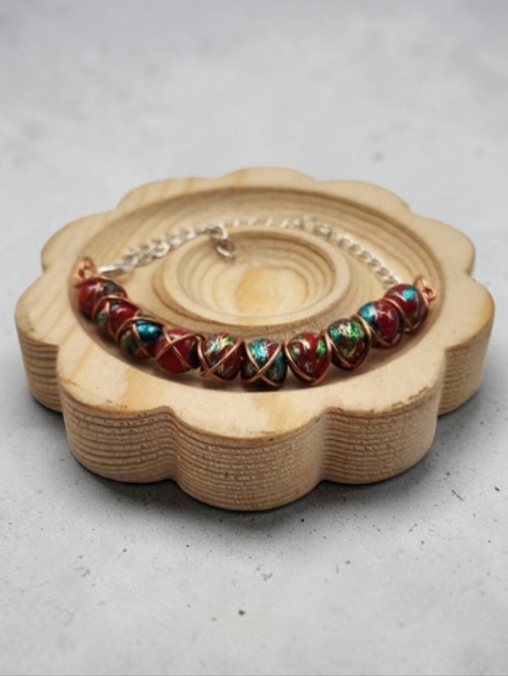 Handmade Wire-Wrapped Multi Color Bead Bracelet | Adjustable Chain Jewelry